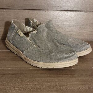 Hey Dude Chan Stretch Fleece Linen Steppa Mens Loafers Size 8 Light Blue